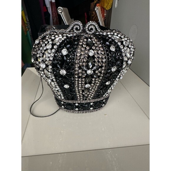 White Chocolate Royal Dreams Crown Shaped Crystal Clutch Purse Cocktail Evening